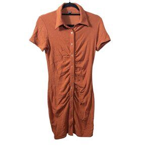 Monrow Burnt Orange Shirred Bodycon Polo Mini Dress S